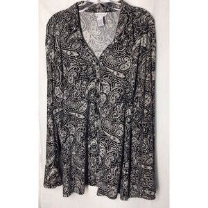 Avenue 22/24 Plus Woman 3x Shirt Button Up Black & White Printed Blouse